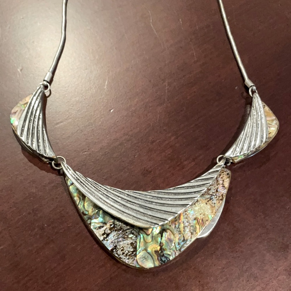Abalone and silver plated collar necklace